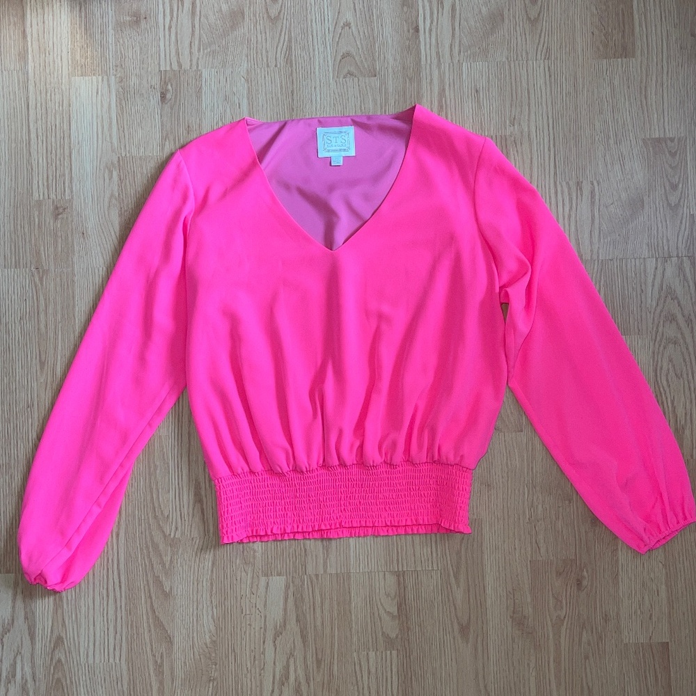 Sail To Sable Hot Pink Chiffon with Lining Long Sleeve Blouse Top Size XL